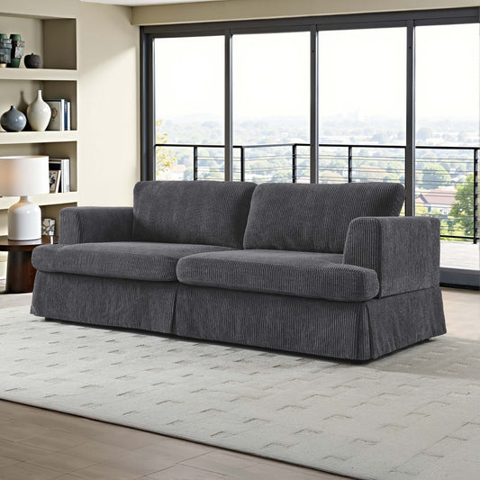 Corduroy Upholstered Skirted Sofa - 39 D x 84.5 W x 33 H
