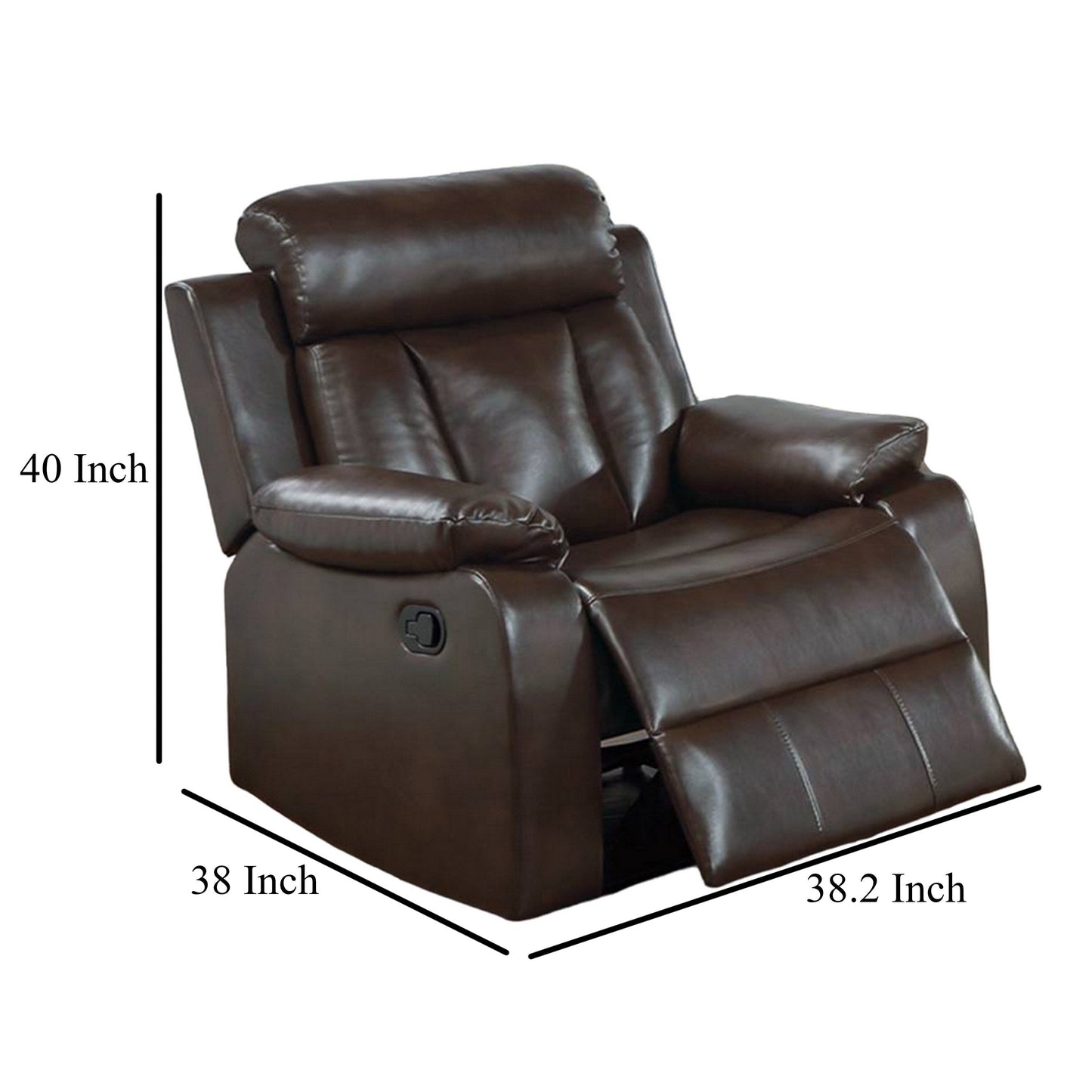 Corie Manual Recliner Chair, Pillow Cushioned, Brown Faux Leather