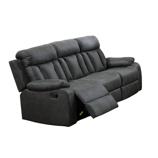 Corie Manual Recliner Sofa, 83 Inch Solid Wood, Gray Faux Leather