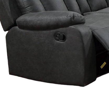 Corie Manual Recliner Sofa, 83 Inch Solid Wood, Gray Faux Leather