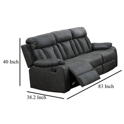 Corie Manual Recliner Sofa, 83 Inch Solid Wood, Gray Faux Leather