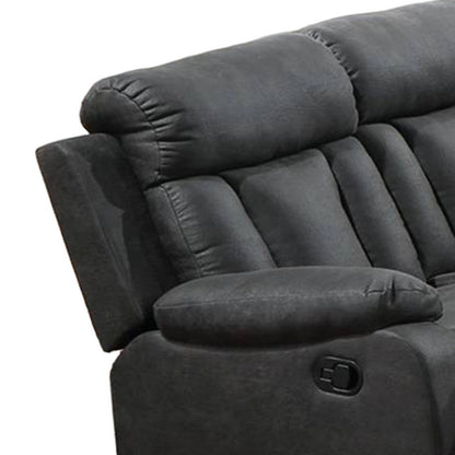 Corie Manual Recliner Sofa, 83 Inch Solid Wood, Gray Faux Leather