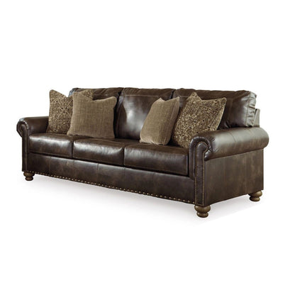 Corvo Sofa, Coffee Brown Faux Leather, 4 Accent Pillows, 97 Inch