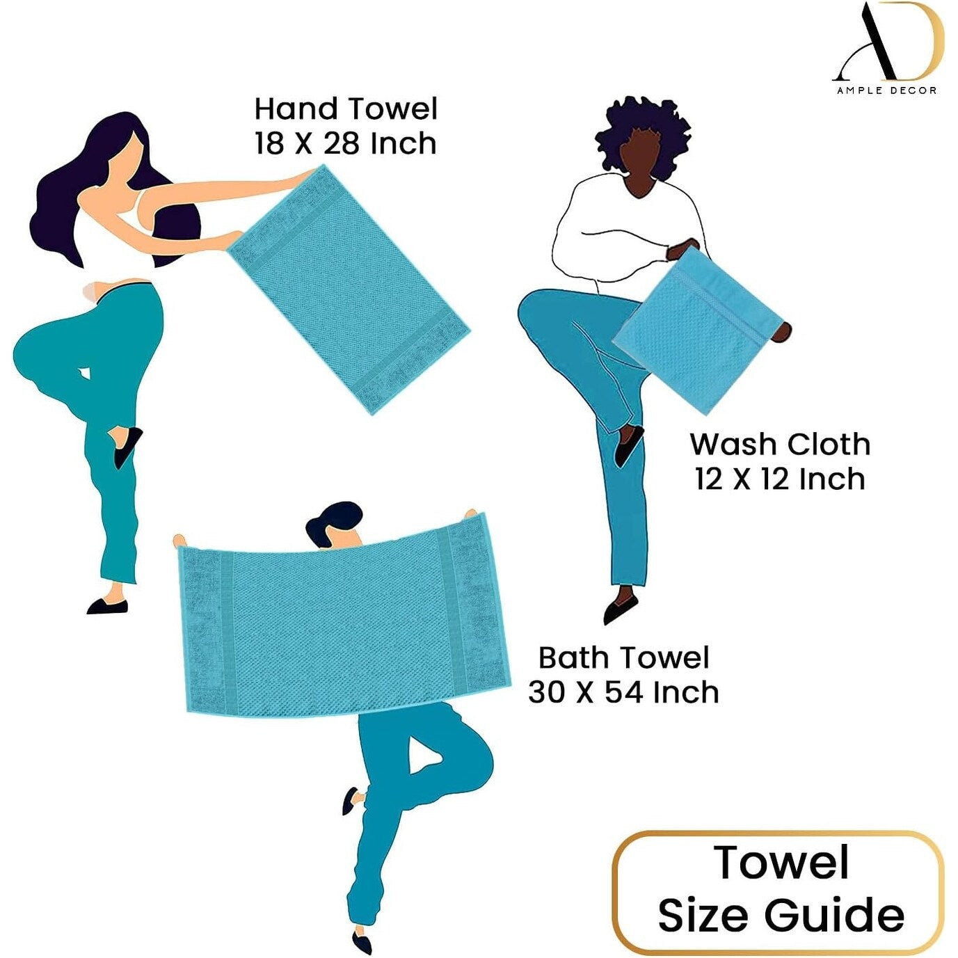 Towel Set of 6 Cotton Popcorn Textured by Ample Decor - 2Bath, 2Hand, 2Wash