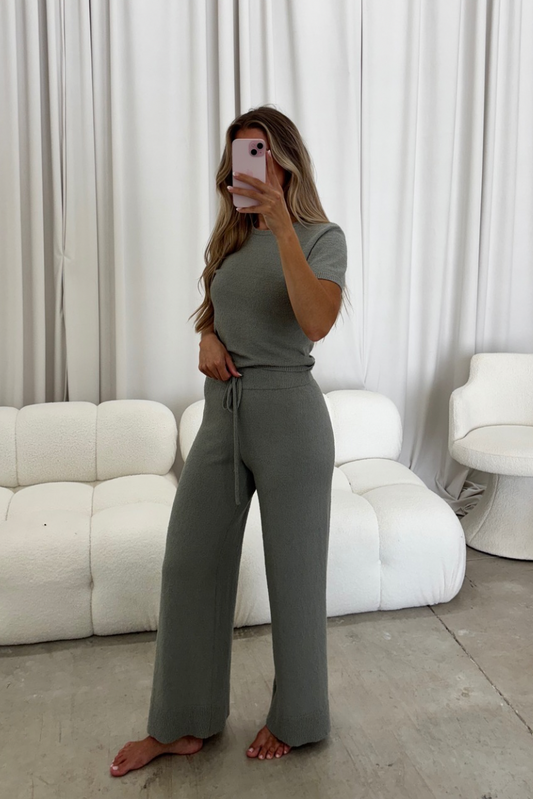 Andre Knit Top and Pants Set in Dusty Sage
