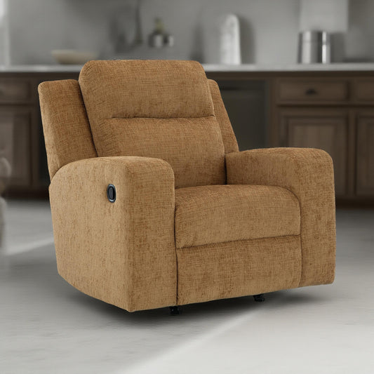 Damon Manual Rocker Recliner Chair, Soft Plush Camel Brown Polyester