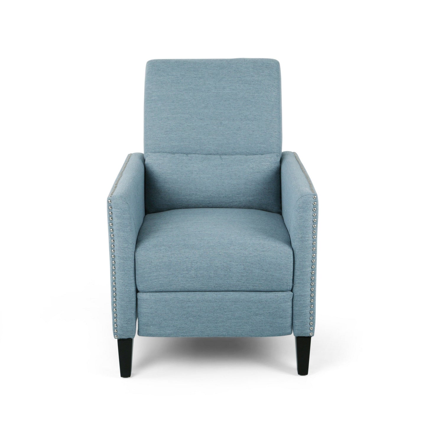 Davy Pushback Recliner Chair, Nailhead Trim, Birch Wood, Blue Fabric