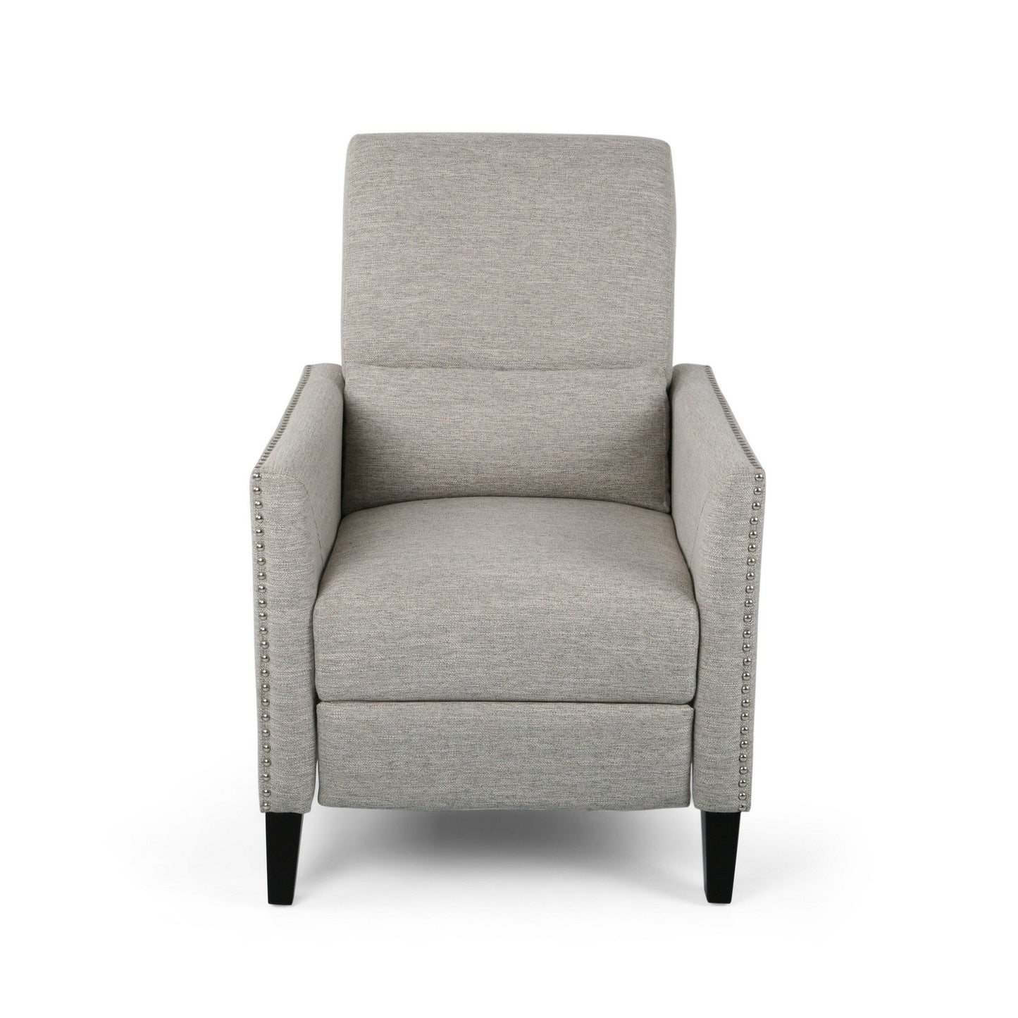 Davy Pushback Recliner Chair, Nailhead Trim, Birch Wood, Gray Fabric