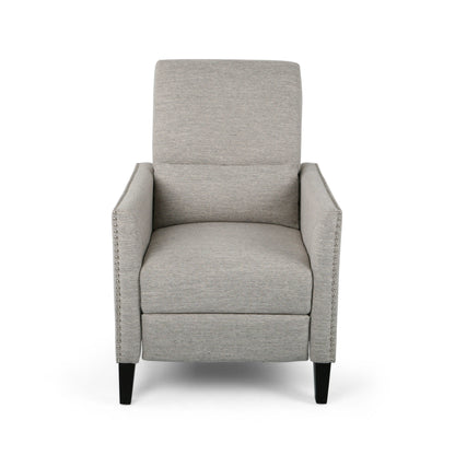 Davy Pushback Recliner Chair, Nailhead Trim, Birch Wood, Gray Fabric