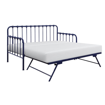 Daybed with Lift-up Trundle 1pc Navy Blue Finish Metal Frame Classic Design Home Furniture