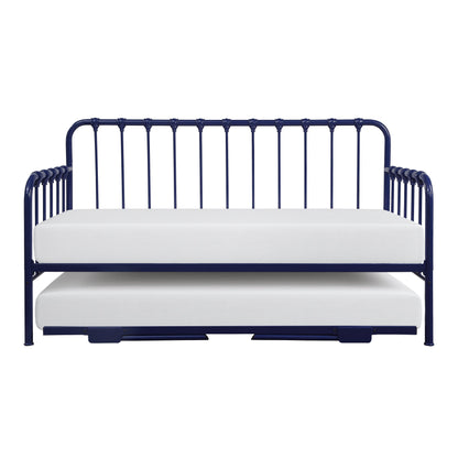 Daybed with Lift-up Trundle 1pc Navy Blue Finish Metal Frame Classic Design Home Furniture