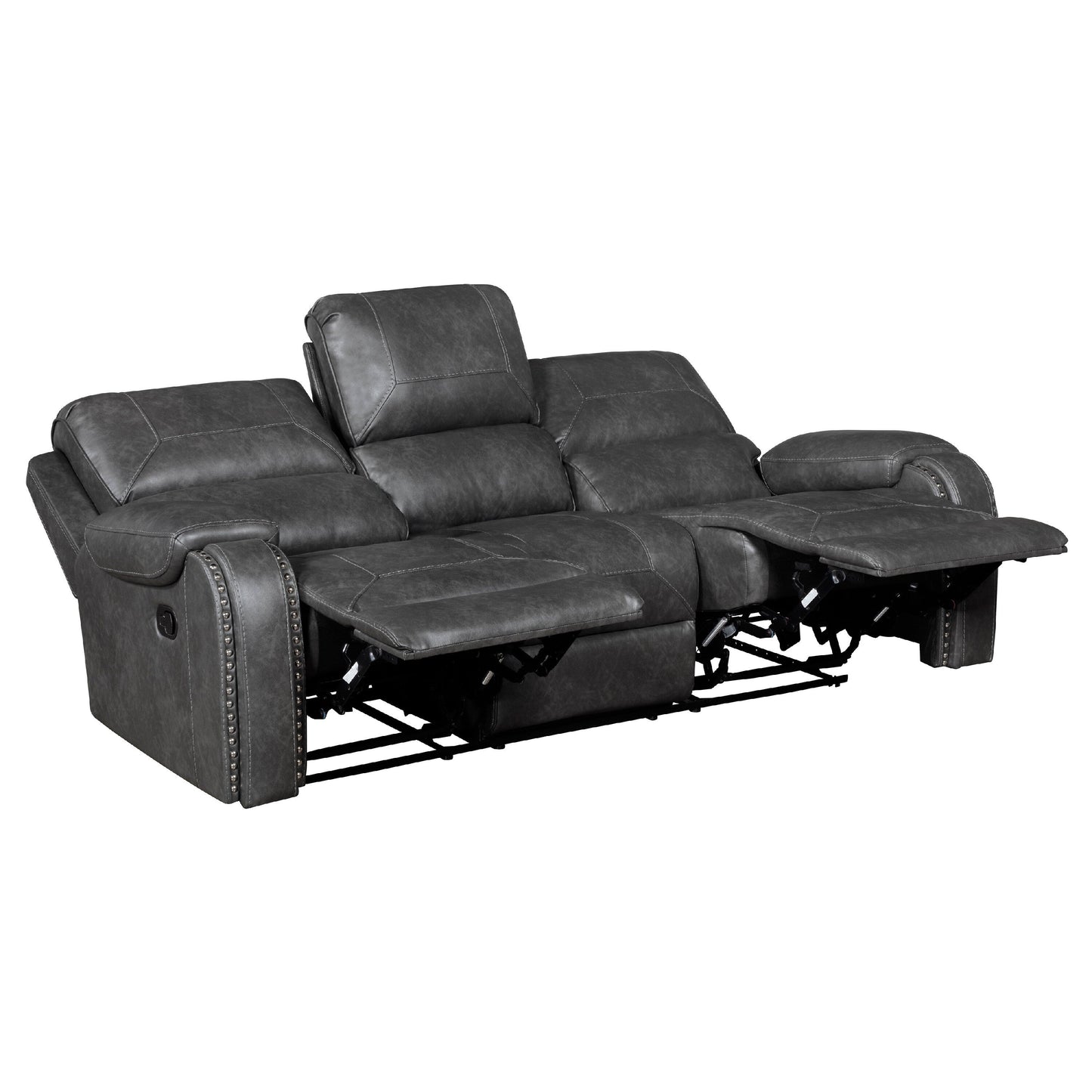 Dean Reclining Sofa, Pillow Tufted Gray Faux Leather 87 Inch