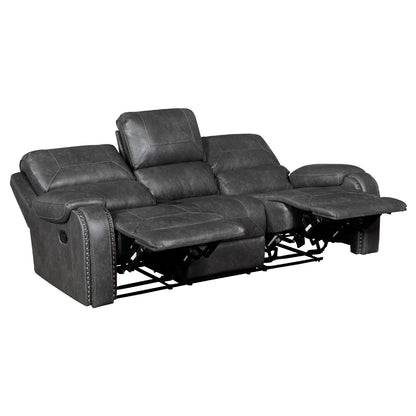 Dean Reclining Sofa, Pillow Tufted Gray Faux Leather 87 Inch