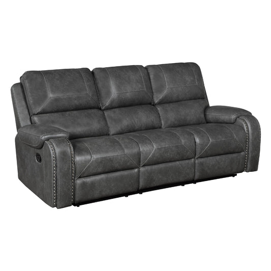 Dean Reclining Sofa, Pillow Tufted Gray Faux Leather 87 Inch