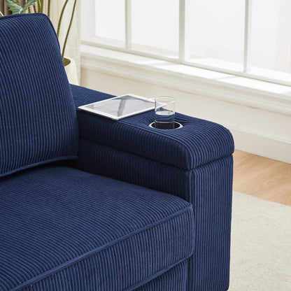 Deep Seat 86.5 Sofa with Storage, USB Charging, and Cup Holders - Comfortable Corduroy Couch