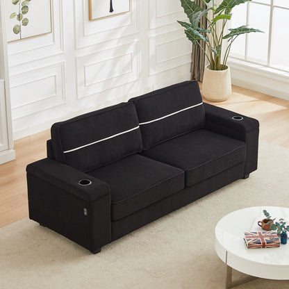 Deep Seat 86.5 Sofa with Storage, USB Charging, and Cup Holders - Comfortable Corduroy Couch