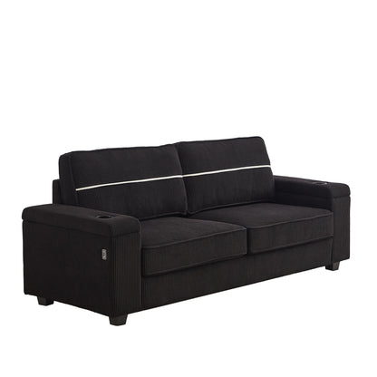 Deep Seat 86.5 Sofa with Storage, USB Charging, and Cup Holders - Comfortable Corduroy Couch