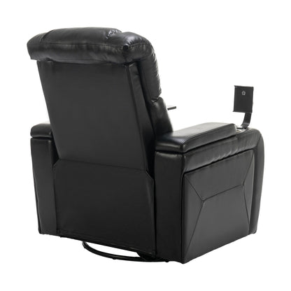 Degree Swivel PU Leather Power Recliner Individual Seat Home Theater Recliner with Tray Table,Cup Holder,Hidden Arm Storage