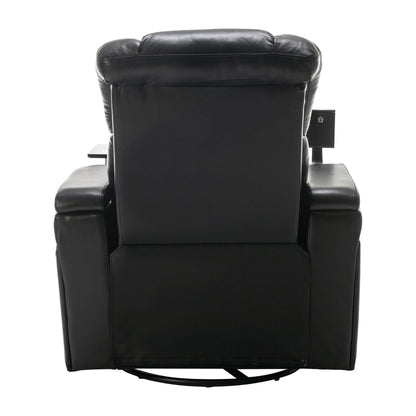 Degree Swivel PU Leather Power Recliner Individual Seat Home Theater Recliner with Tray Table,Cup Holder,Hidden Arm Storage