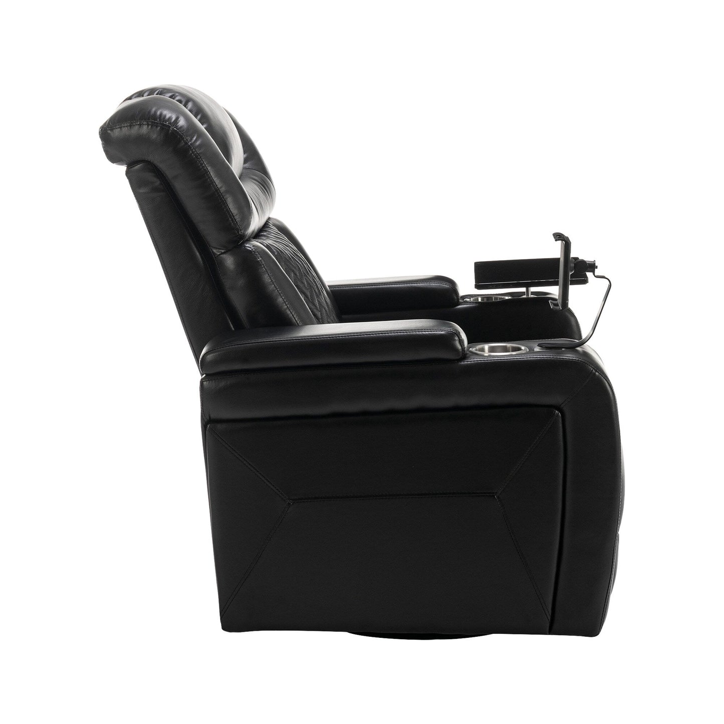 Degree Swivel PU Leather Power Recliner Individual Seat Home Theater Recliner with Tray Table,Cup Holder,Hidden Arm Storage