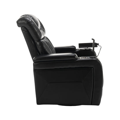 Degree Swivel PU Leather Power Recliner Individual Seat Home Theater Recliner with Tray Table,Cup Holder,Hidden Arm Storage