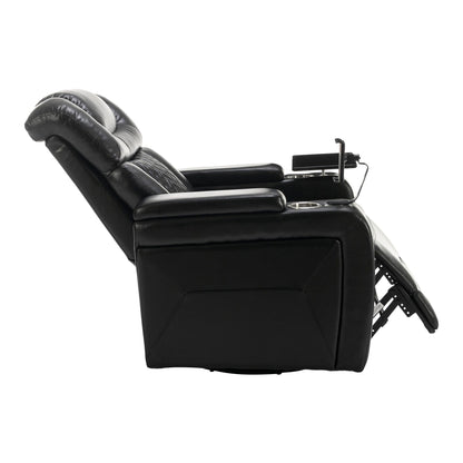 Degree Swivel PU Leather Power Recliner Individual Seat Home Theater Recliner with Tray Table,Cup Holder,Hidden Arm Storage
