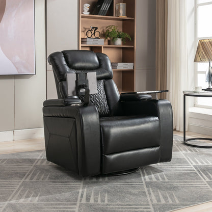 Degree Swivel PU Leather Power Recliner Individual Seat Home Theater Recliner with Tray Table,Cup Holder,Hidden Arm Storage