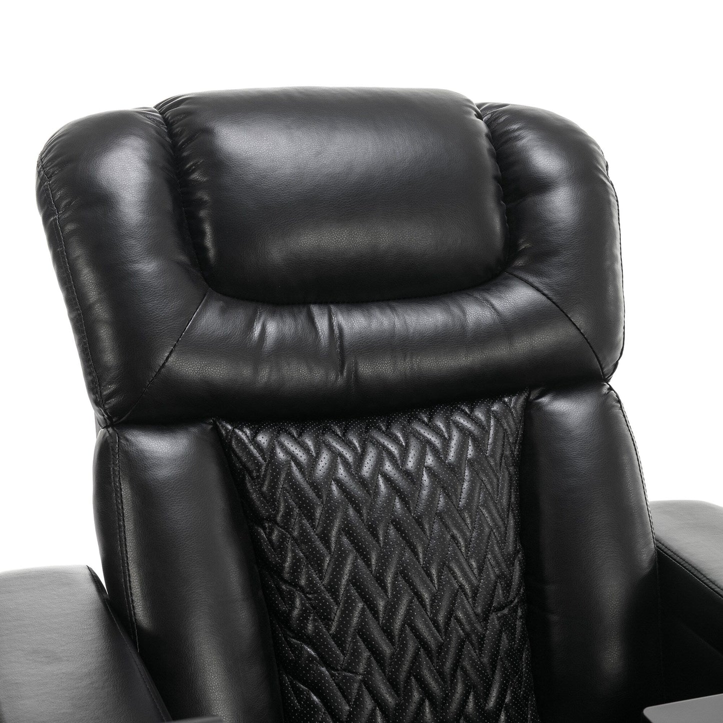 Degree Swivel PU Leather Power Recliner Individual Seat Home Theater Recliner with Tray Table,Cup Holder,Hidden Arm Storage