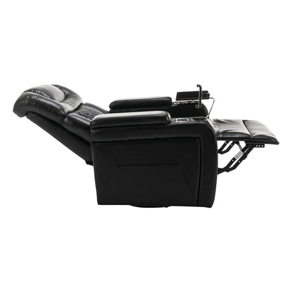 Degree Swivel PU Leather Power Recliner Individual Seat Home Theater Recliner with Tray Table,Cup Holder,Hidden Arm Storage