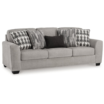 Delaney Sofa, Gray Polyester, 5 Accent Throw Pillows, Black, 97 Inch