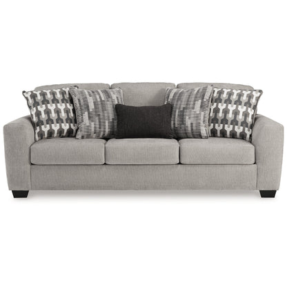 Delaney Sofa, Gray Polyester, 5 Accent Throw Pillows, Black, 97 Inch