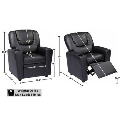 Deluxe Kids Recliner Chair with Footrest Headrest and 2 Cup Holders Microfiber Kids Recliner for Age 3+ Years