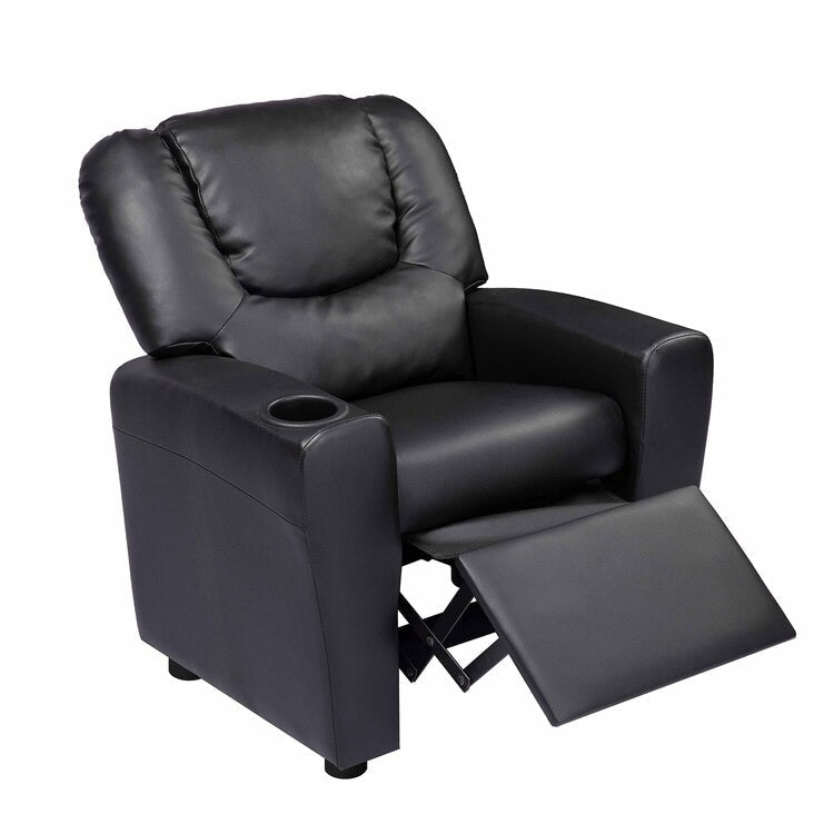 Deluxe Kids Recliner Chair with Footrest Headrest and 2 Cup Holders Microfiber Kids Recliner for Age 3+ Years