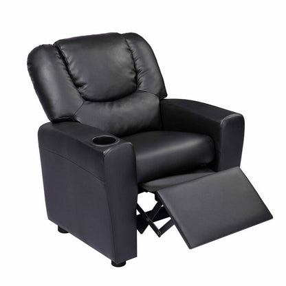 Deluxe Kids Recliner Chair with Footrest Headrest and 2 Cup Holders Microfiber Kids Recliner for Age 3+ Years
