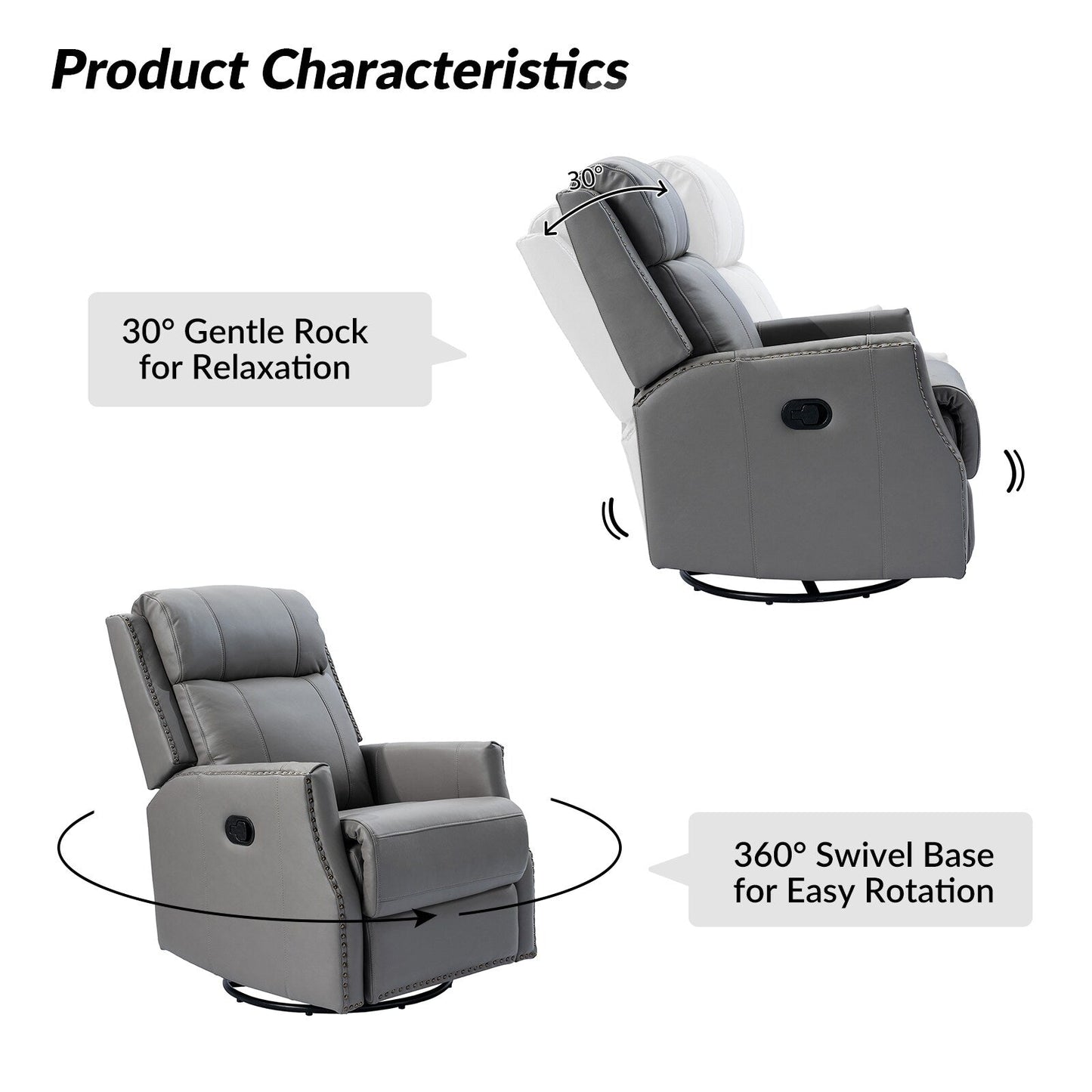 Demeter modern Genuine Leather Swivel Nursery Chair with Nailhead Trims Set of 2 by HULALA HOME