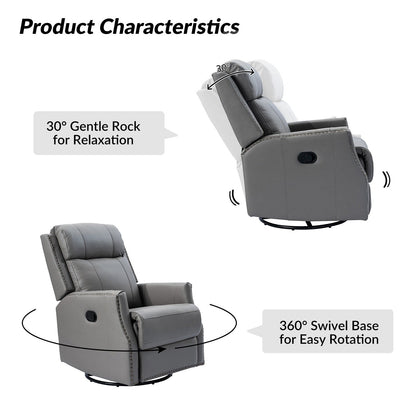 Demeter modern Genuine Leather Swivel Nursery Chair with Nailhead Trims Set of 2 by HULALA HOME