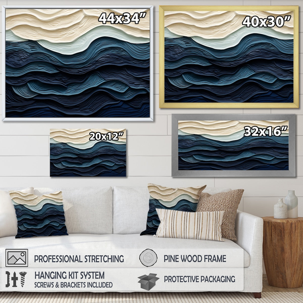 Designart Blue And White Coastal Wave S Edge Coastal Minimalism Blue Wall Decor Coastal Living Room Framed Canvas Art