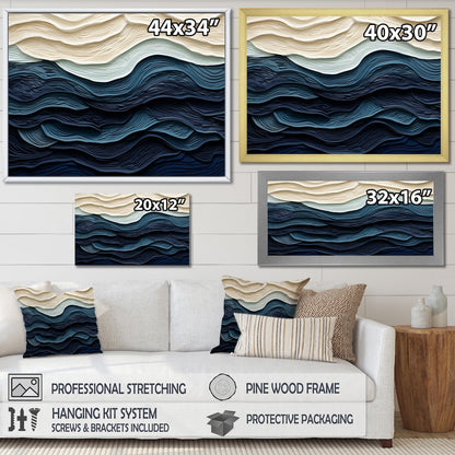 Designart Blue And White Coastal Wave S Edge Coastal Minimalism Blue Wall Decor Coastal Living Room Framed Canvas Art