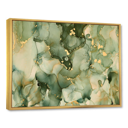 Designart Green Luxury Abstract Fluid Art I Modern Framed Canvas Wall Art Print
