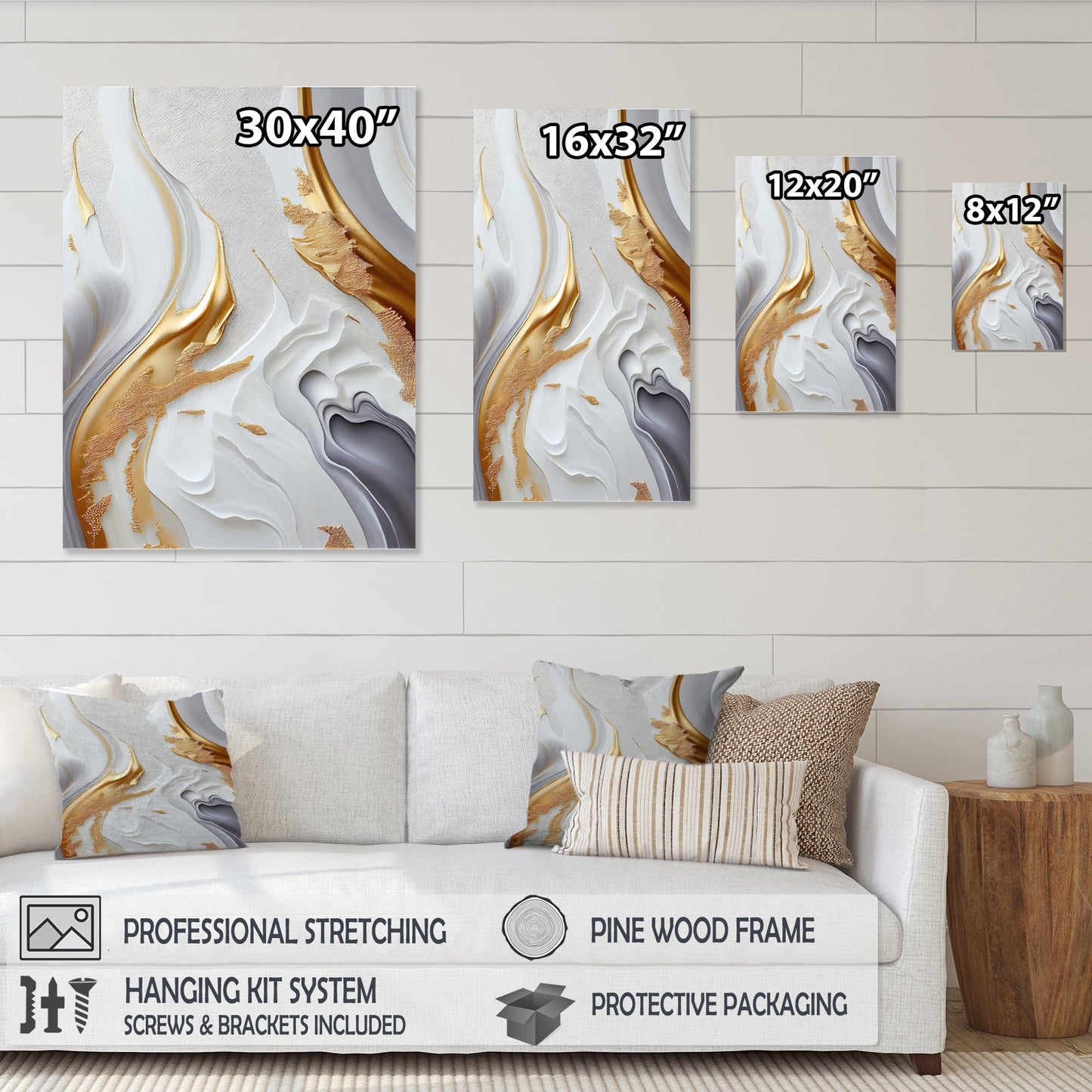 Designart 'White And Gold Marble Abstract I' Modern Canvas Wall Art