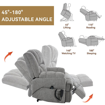 Dual Motor Power Lift Chenille Recliner Chair with Massage and Heat for Elderly People, Lazy Boy Single Sofa, Infinite Position