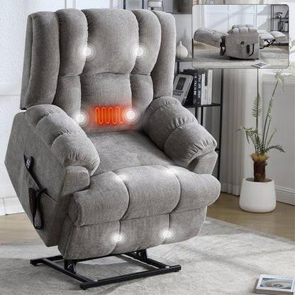 Dual Motor Power Lift Chenille Recliner Chair with Massage and Heat for Elderly People, Lazy Boy Single Sofa, Infinite Position
