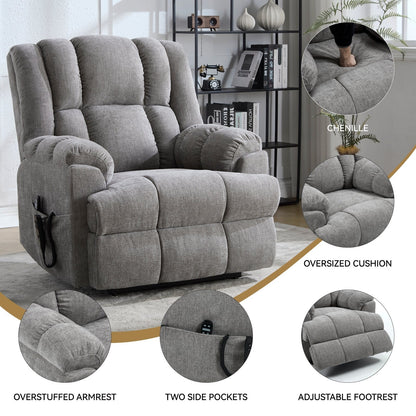 Dual Motor Power Lift Chenille Recliner Chair with Massage and Heat for Elderly People, Lazy Boy Single Sofa, Infinite Position