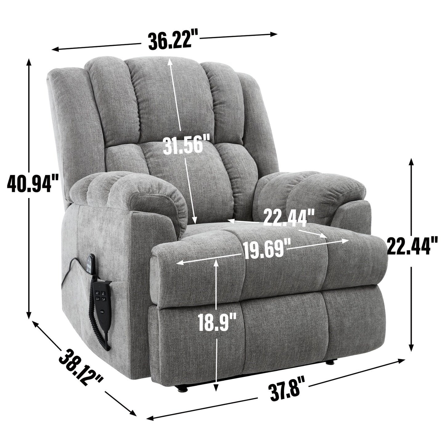 Dual Motor Power Lift Chenille Recliner Chair with Massage and Heat for Elderly People, Lazy Boy Single Sofa, Infinite Position