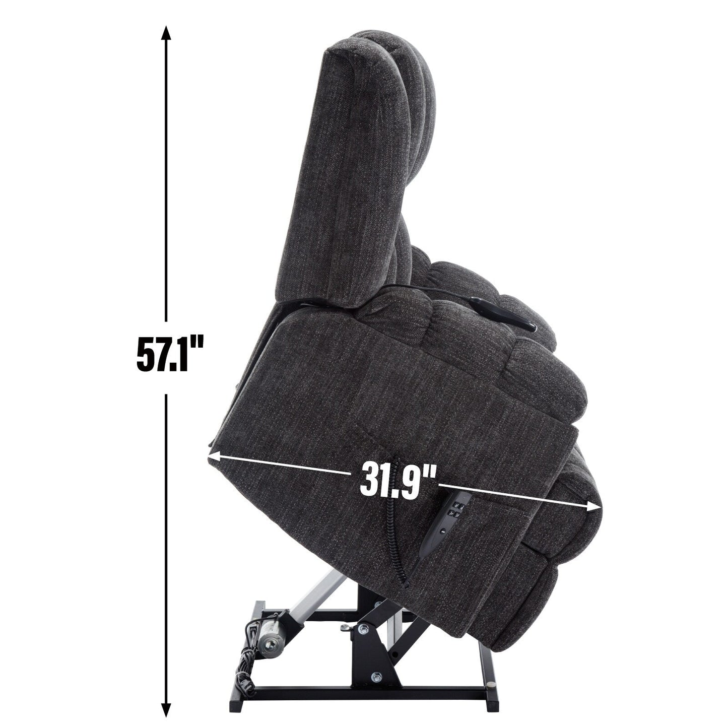 Dual Motor Power Lift Chenille Recliner with Massage and Heat, Dark gray