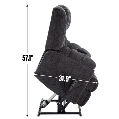 Dual Motor Power Lift Chenille Recliner with Massage and Heat, Dark gray