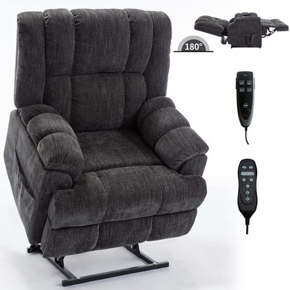 Dual Motor Power Lift Chenille Recliner with Massage and Heat, Dark gray