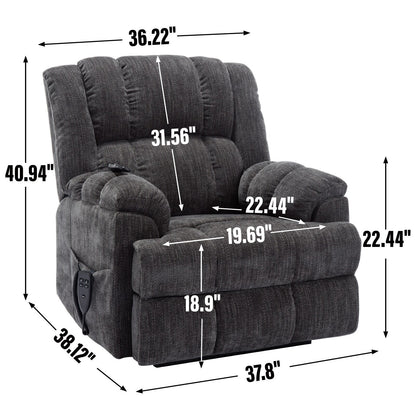 Dual Motor Power Lift Chenille Recliner with Massage and Heat, Dark gray
