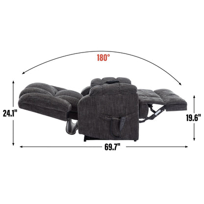 Dual Motor Power Lift Chenille Recliner with Massage and Heat, Dark gray