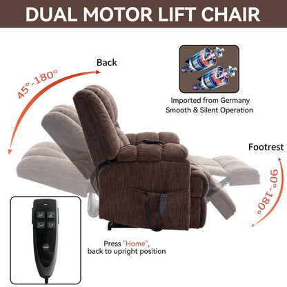 Dual Motor Power Lift Chenille Recliner with Massage and Heat, Lazy Boy Living Room Recliner w/Power-Remote, Infinite Position